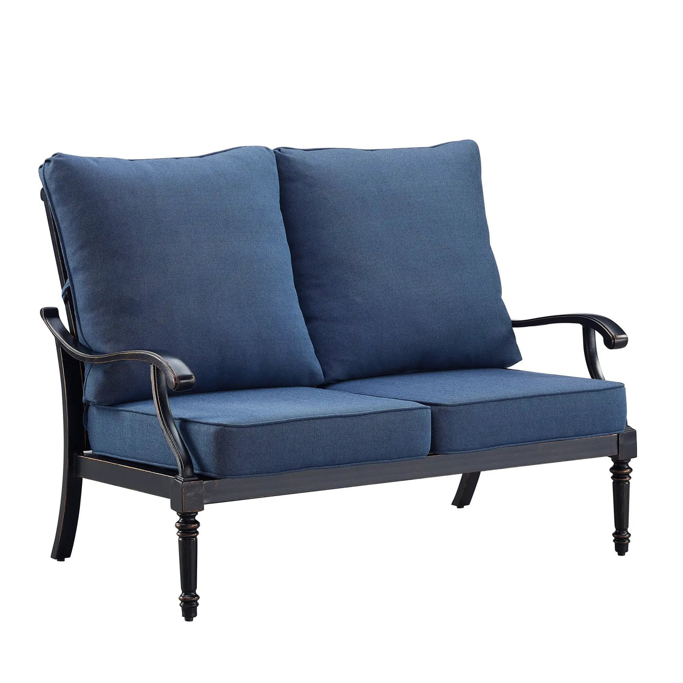 Black Aluminum Deep Seating Loveseat with Cushions by Sharicks