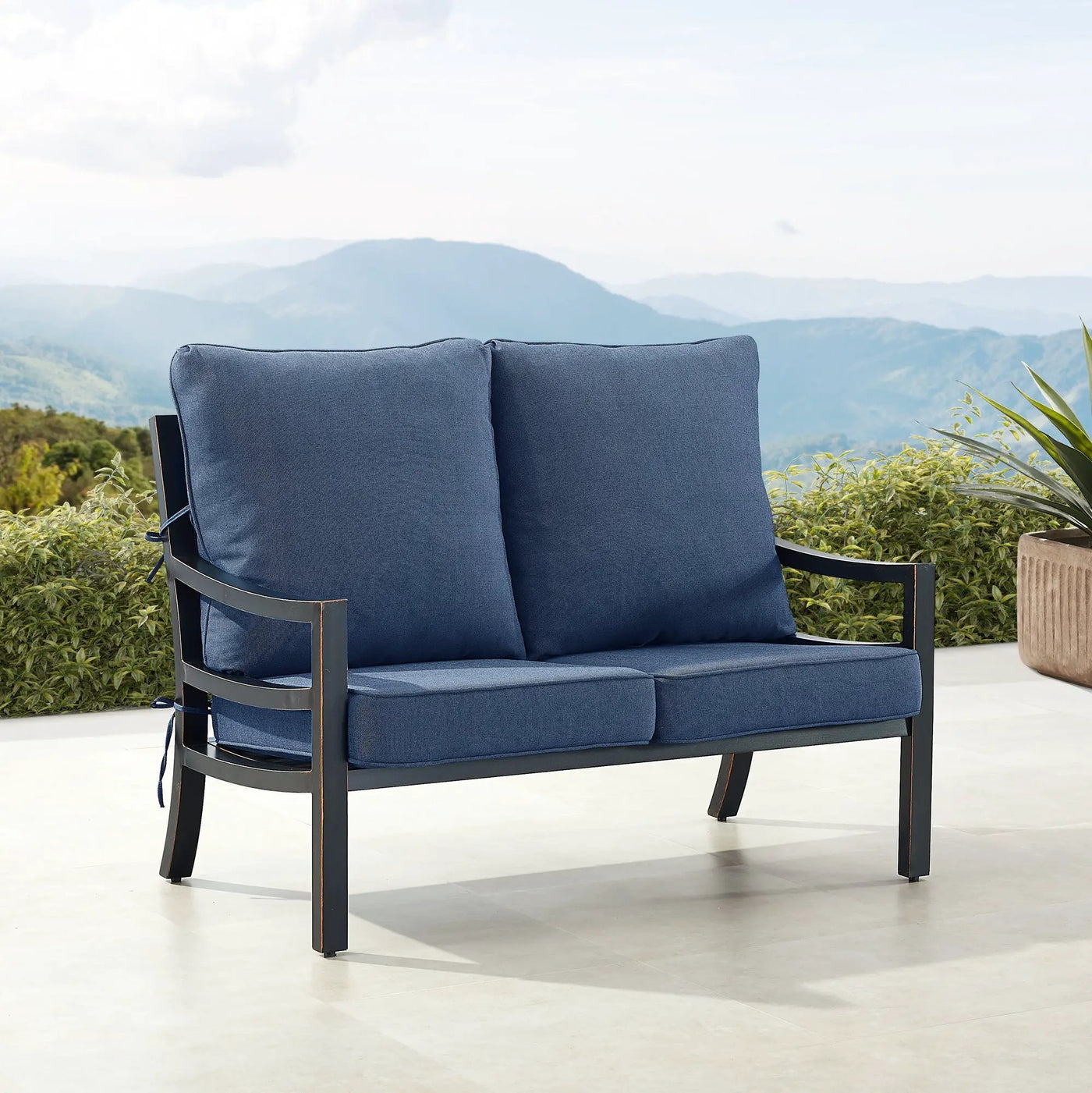Black Aluminum Deep Seating Loveseat with Cushions by Sharicks