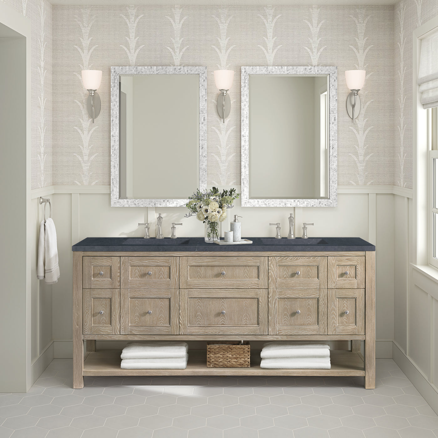 James Martin Breckenridge 72" Double Bathroom Vanity, Whitewashed Oak, view 39