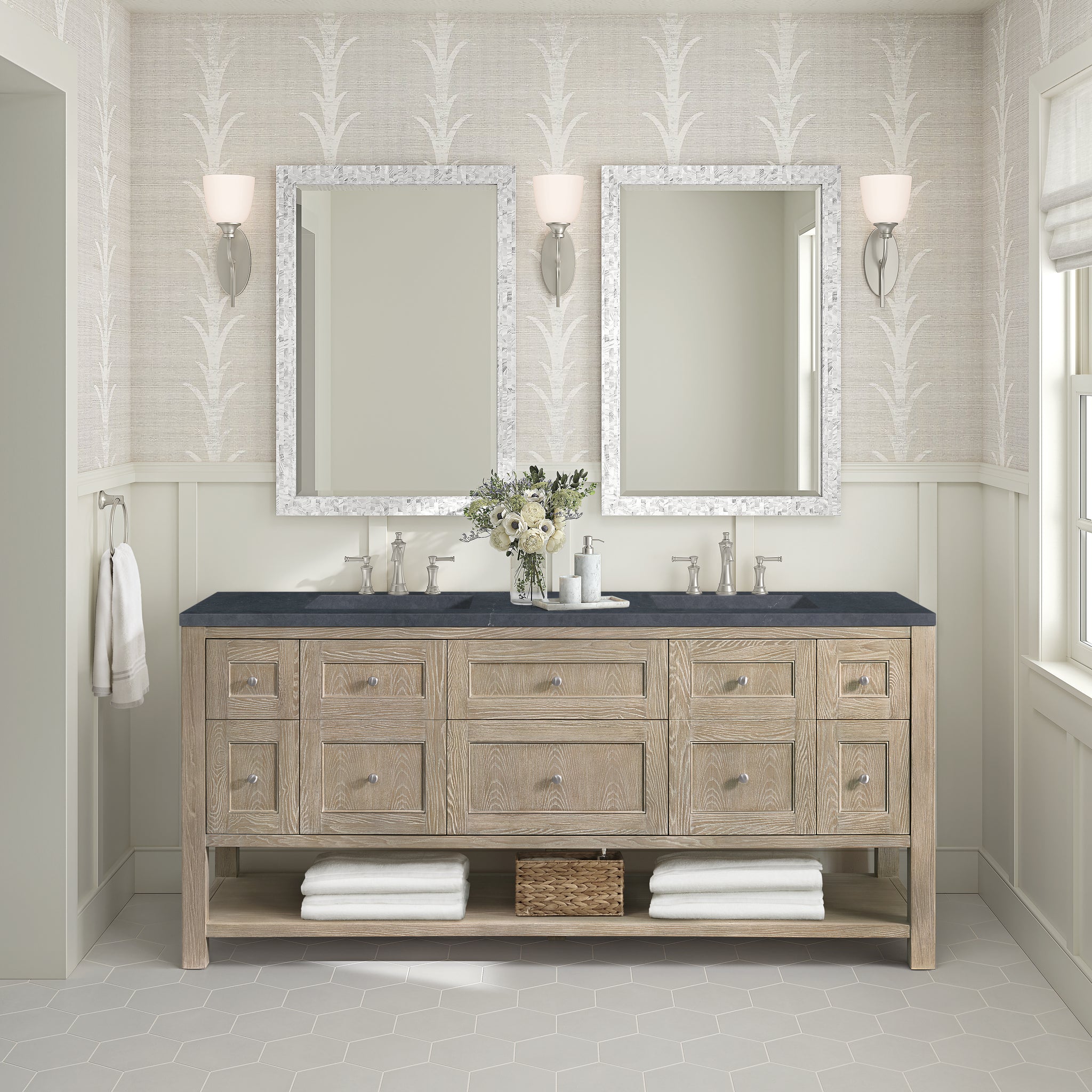 James Martin Breckenridge 72" Double Bathroom Vanity, Whitewashed Oak, view 39