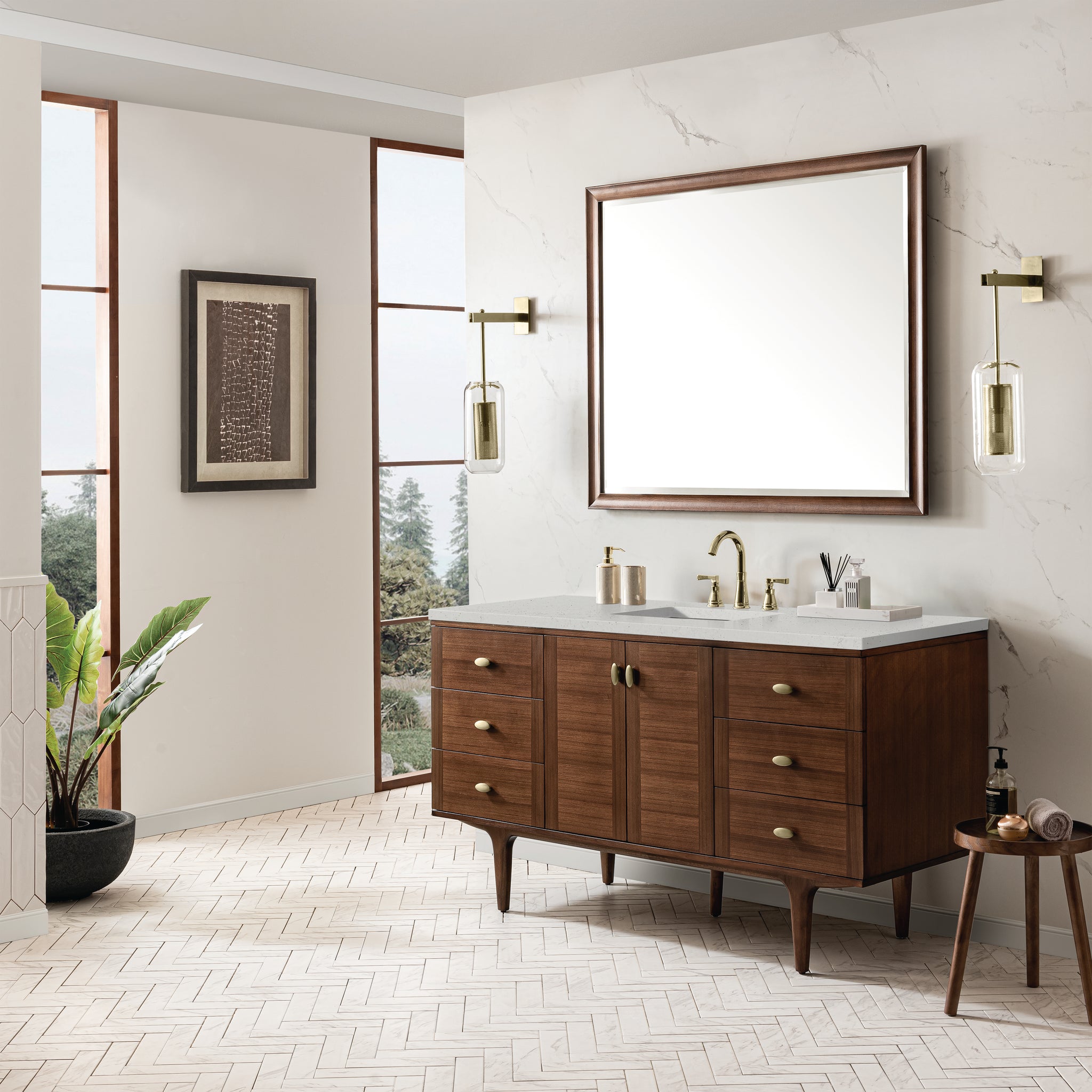 James Martin Amberly 60" Dual Mount Single Bathroom Vanity, Mid-Century Walnut, view 33