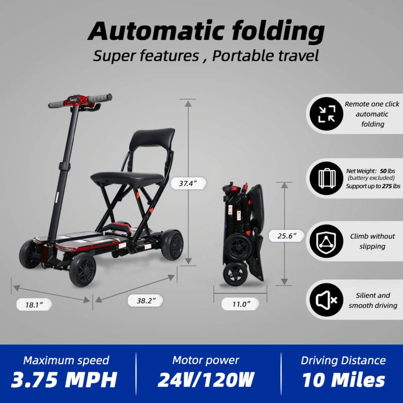 Ultra Lightweight 4-Wheel Folding Mobility Scooter With Remote For Adults And Elderly (SAK58976) by SAKSBY WHOLESALE