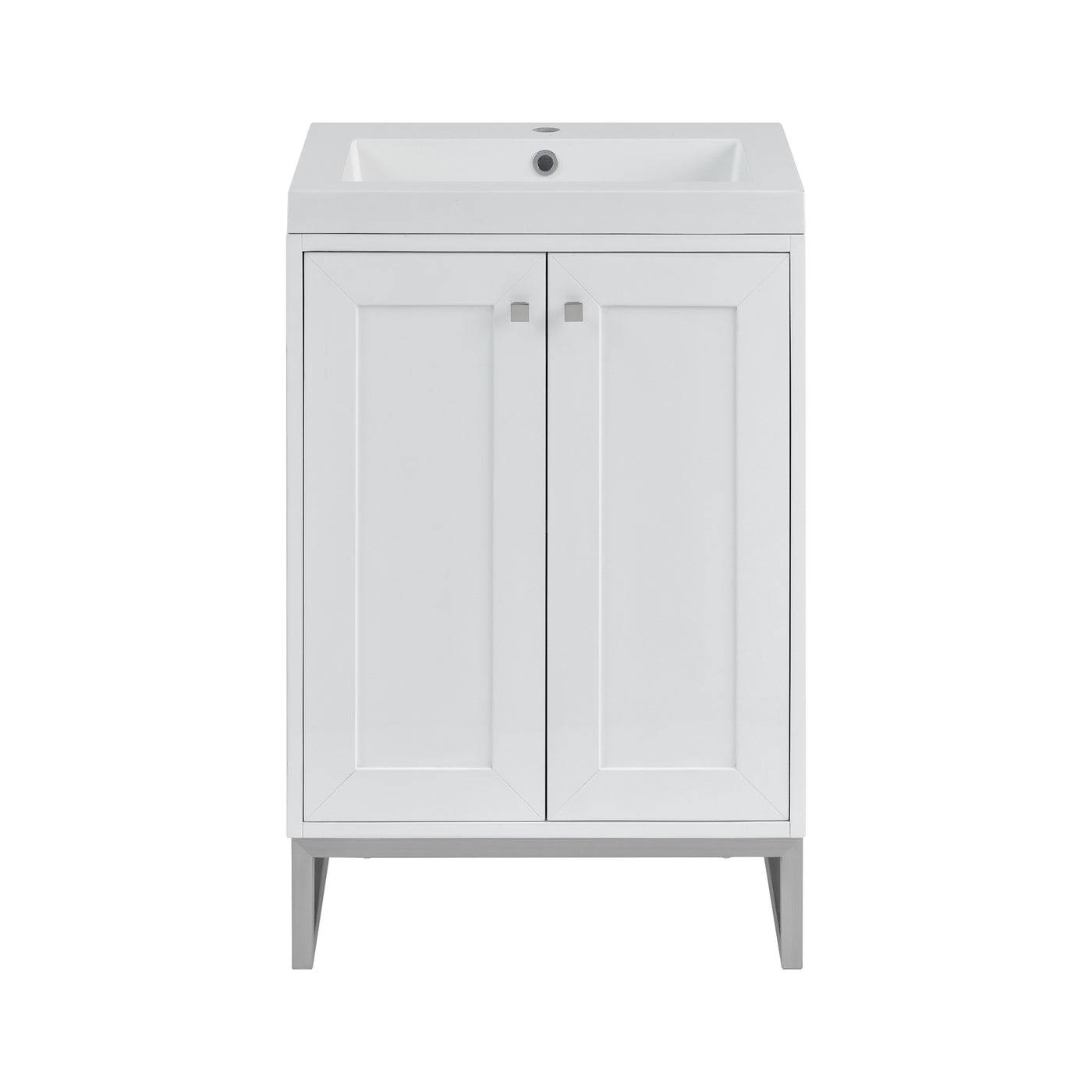 James Martin Chianti 24" Single Bathroom Vanity, Glossy White with White Glossy (Brushed Nickel) countertop