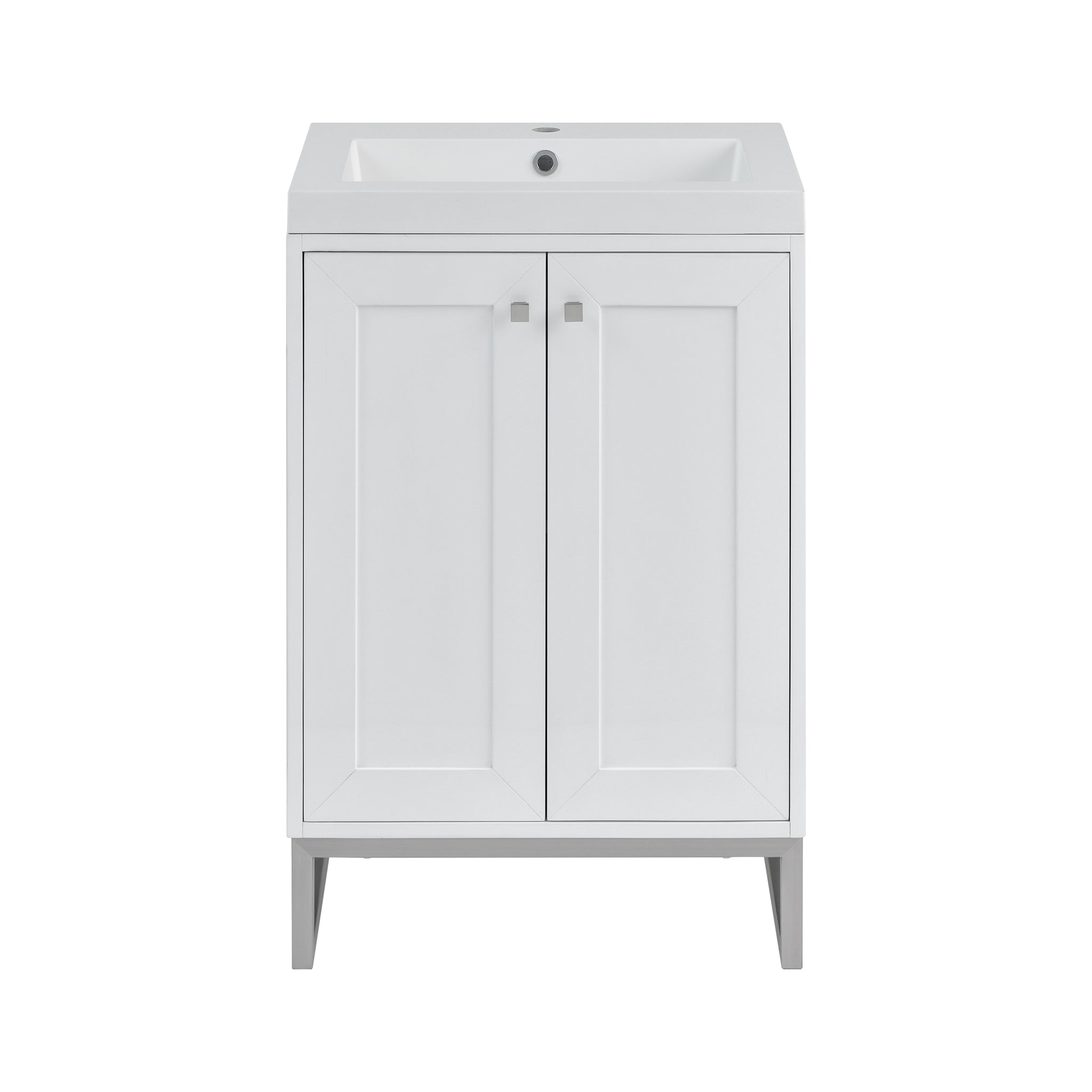 James Martin Chianti 24" Single Bathroom Vanity, Glossy White with White Glossy (Brushed Nickel) countertop