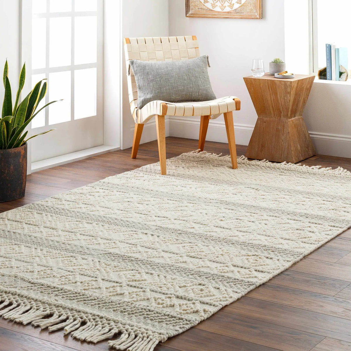 Ummi Wool Rug with Tassels - Clearance, installed in a room