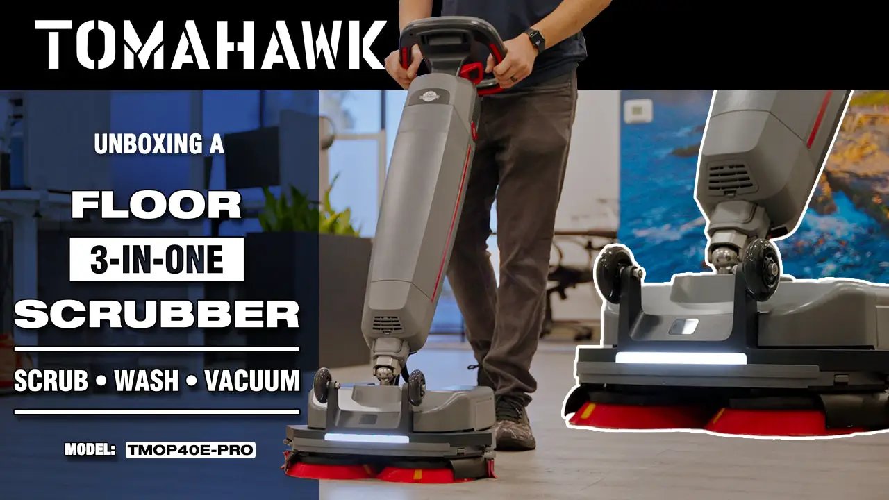Tomahawk Electric Floor Scrubber Cleaner with 16” Power Mop Brushes Cordless Battery Powered by Tomahawk Power