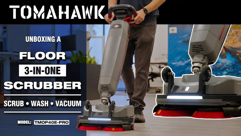 Tomahawk Electric Floor Scrubber Cleaner with 16” Power Mop Brushes Cordless Battery Powered by Tomahawk Power