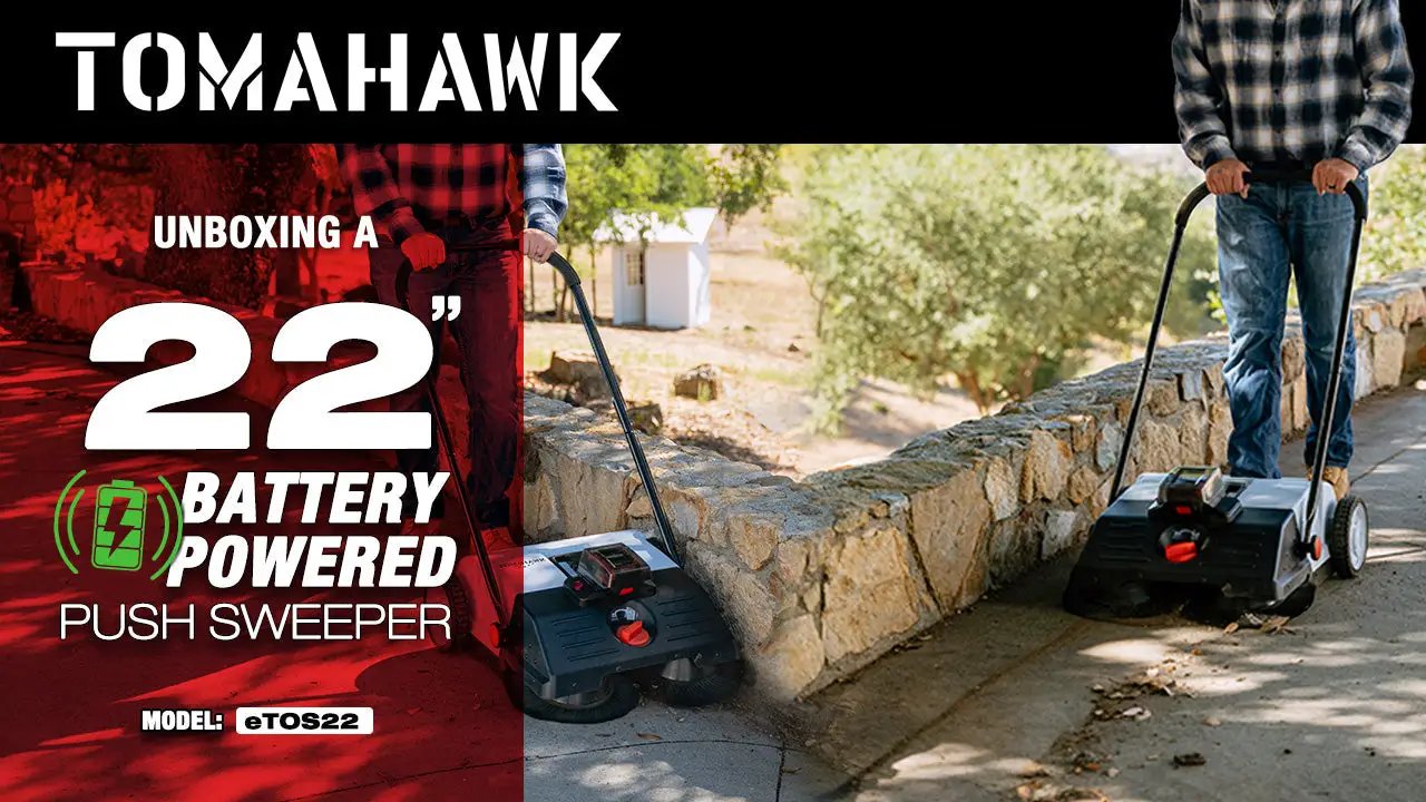 22" Battery Powered Push Sweeper With Double Brush System 18V Lithium-Ion by Tomahawk Power