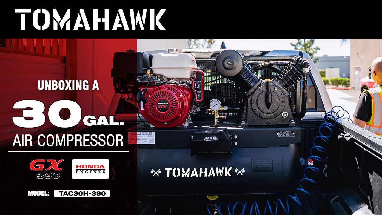 30 Gallon Air Compressor 13HP Honda GX390 Engine Horizontal Tank 24.4 CFM @ 90 PSI Gas-Powered by Tomahawk Power