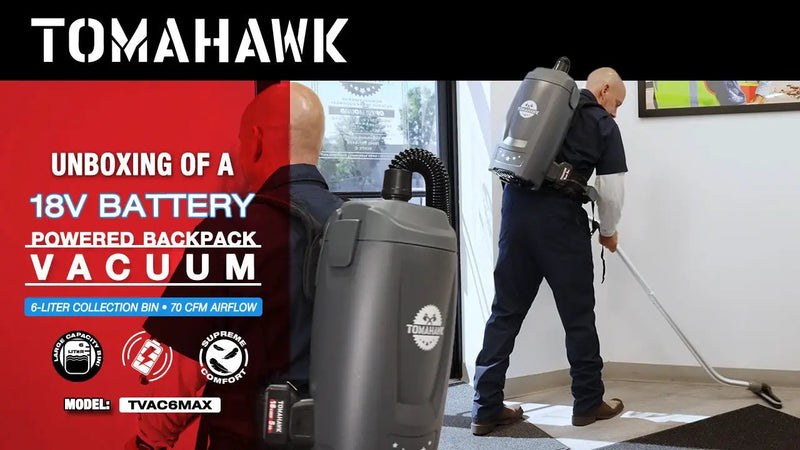 18V Battery Powered Backpack Vacuum 6L for Janitorial Cleaning – Lightweight Cordless Commercial Vacuum with Quiet Operation by Tomahawk Power