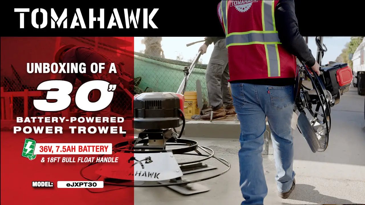 30" Battery-Powered Portable Power Trowel with 18ft Bull Float Handle by Tomahawk Power