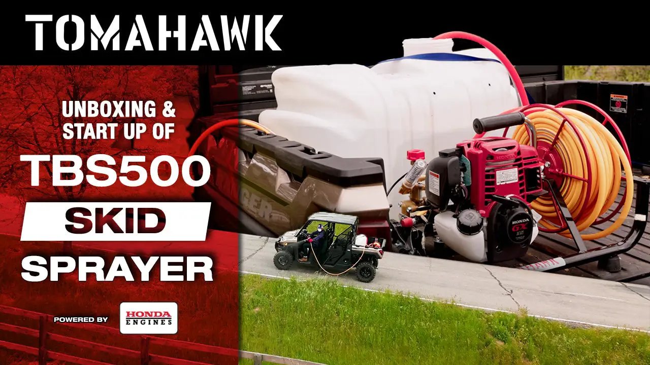 1.6HP Skid Sprayer Barrel Mount Only with Honda GX35 100ft Hose and 500 PSI Pump for Pest Control by Tomahawk Power