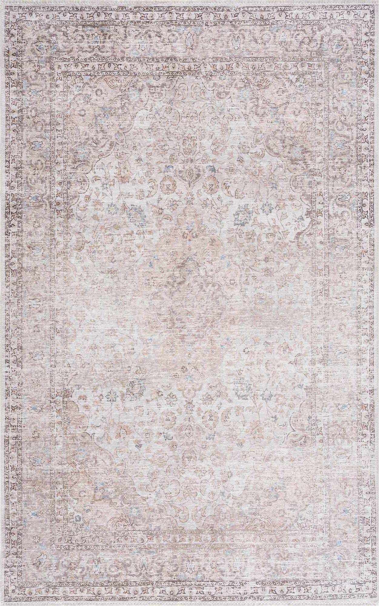 Cream Holi-2301 Washable Area Rug by Hauteloom