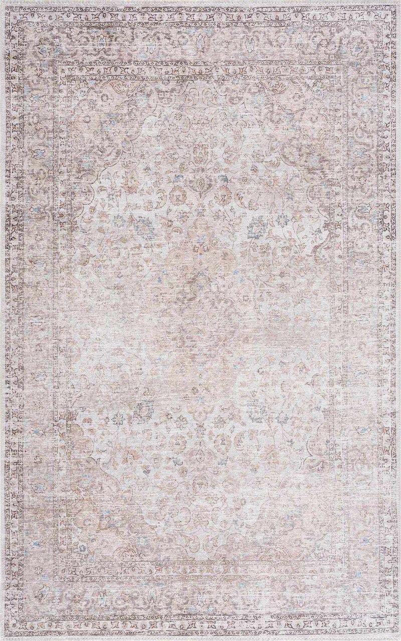 Cream Holi-2301 Washable Area Rug by Hauteloom