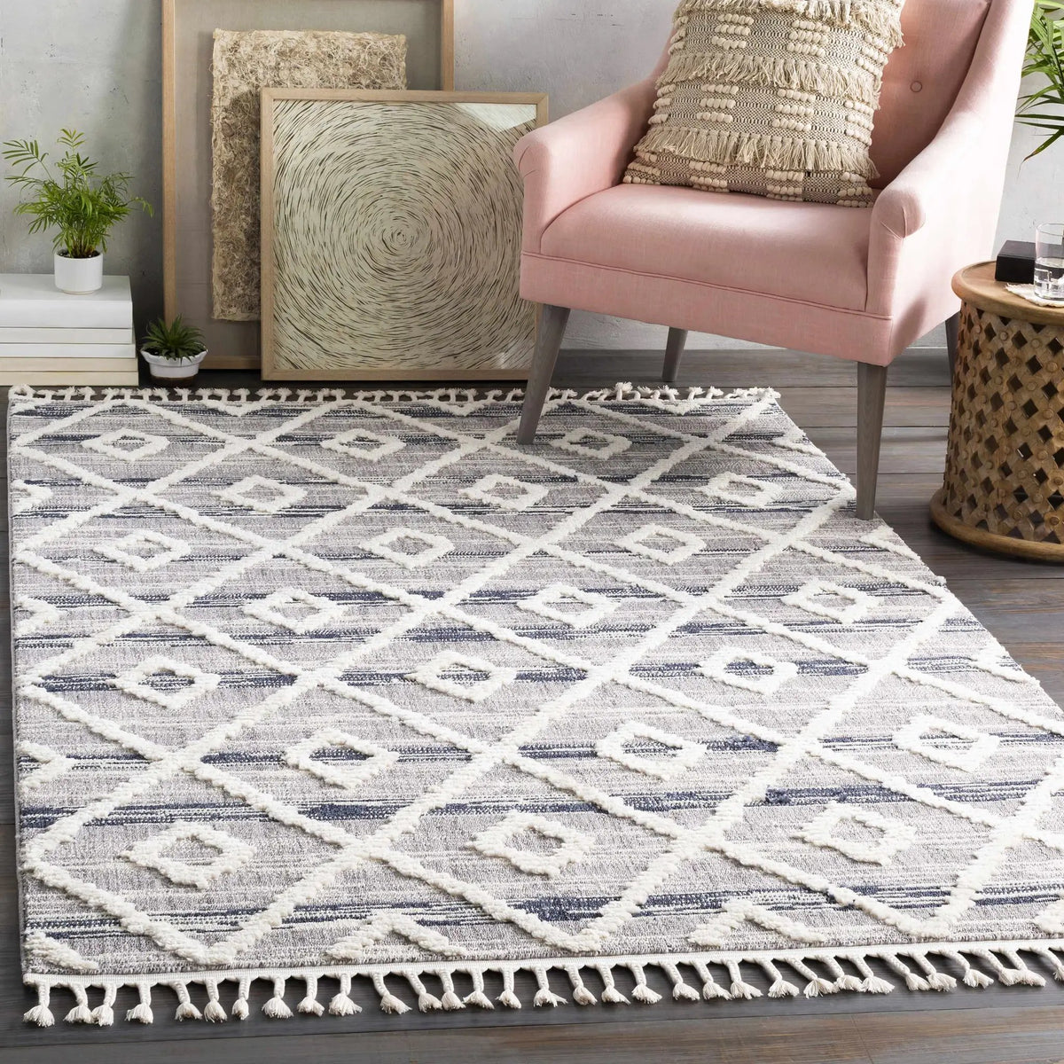 Upham High/Low Pile Rug with Tassels - Clearance, installed in a room