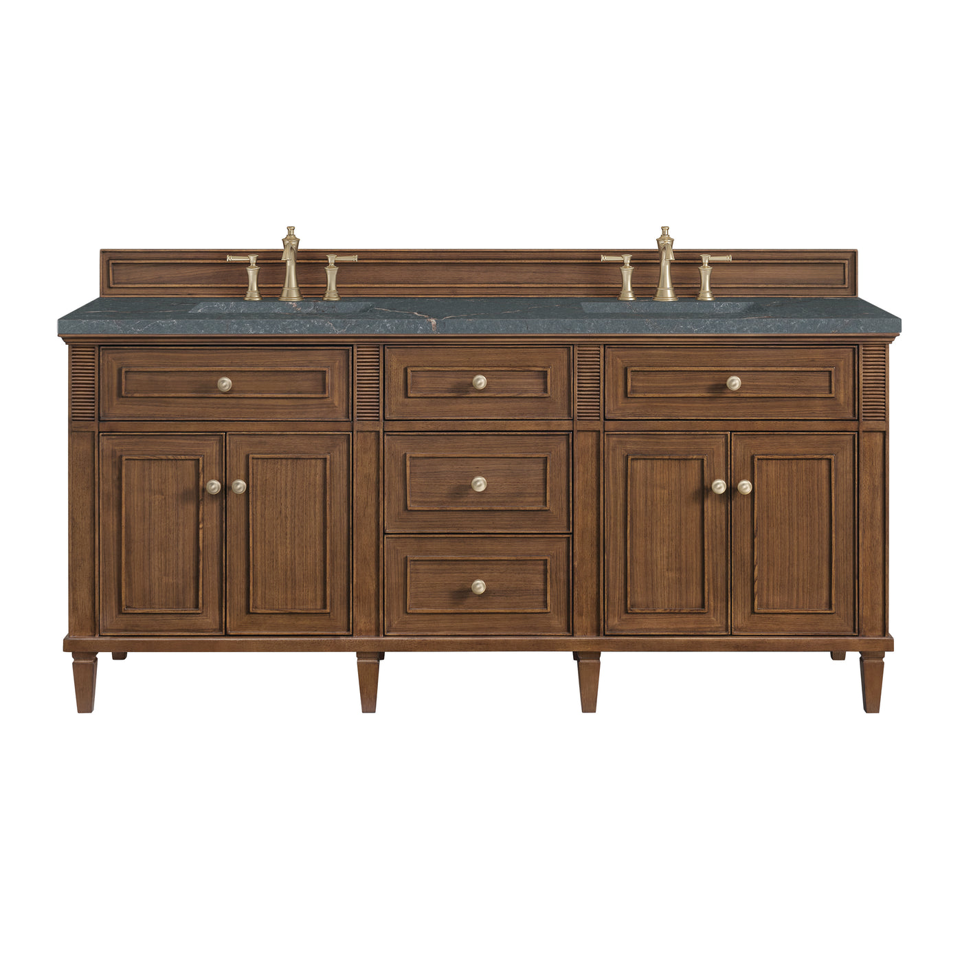 James Martin Lorelai 72" Double Bathroom Vanity, Mid-Century Walnut with Parisien Bleu countertop