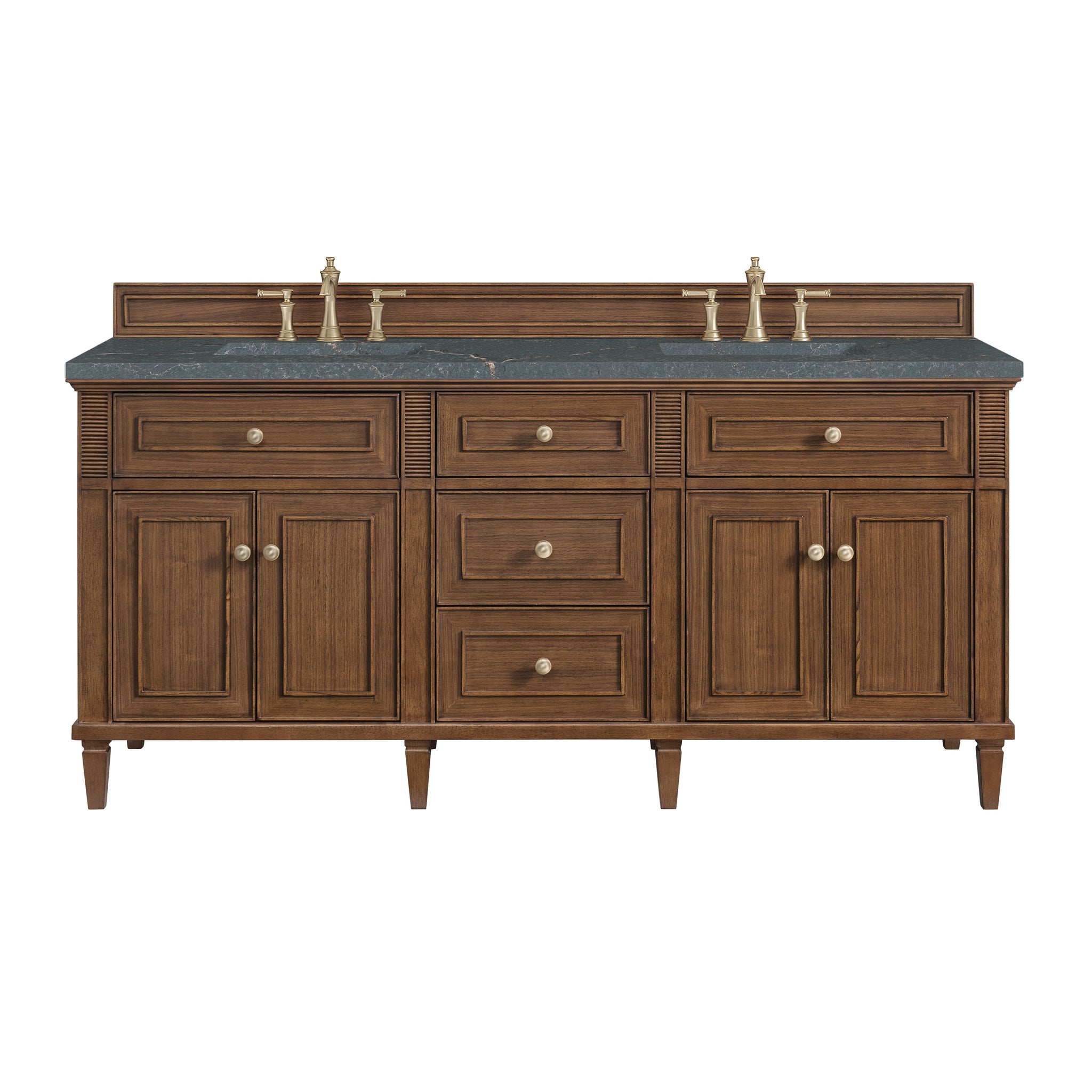James Martin Lorelai 72" Double Bathroom Vanity, Mid-Century Walnut with Parisien Bleu countertop