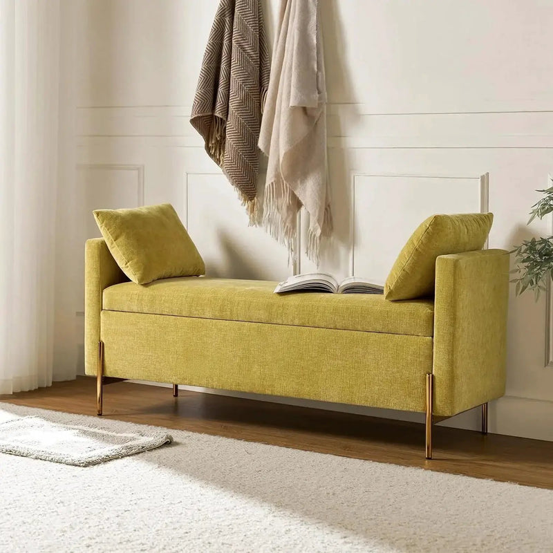 Upholstered Fabric Storage Ottoman Bench with Pillows
