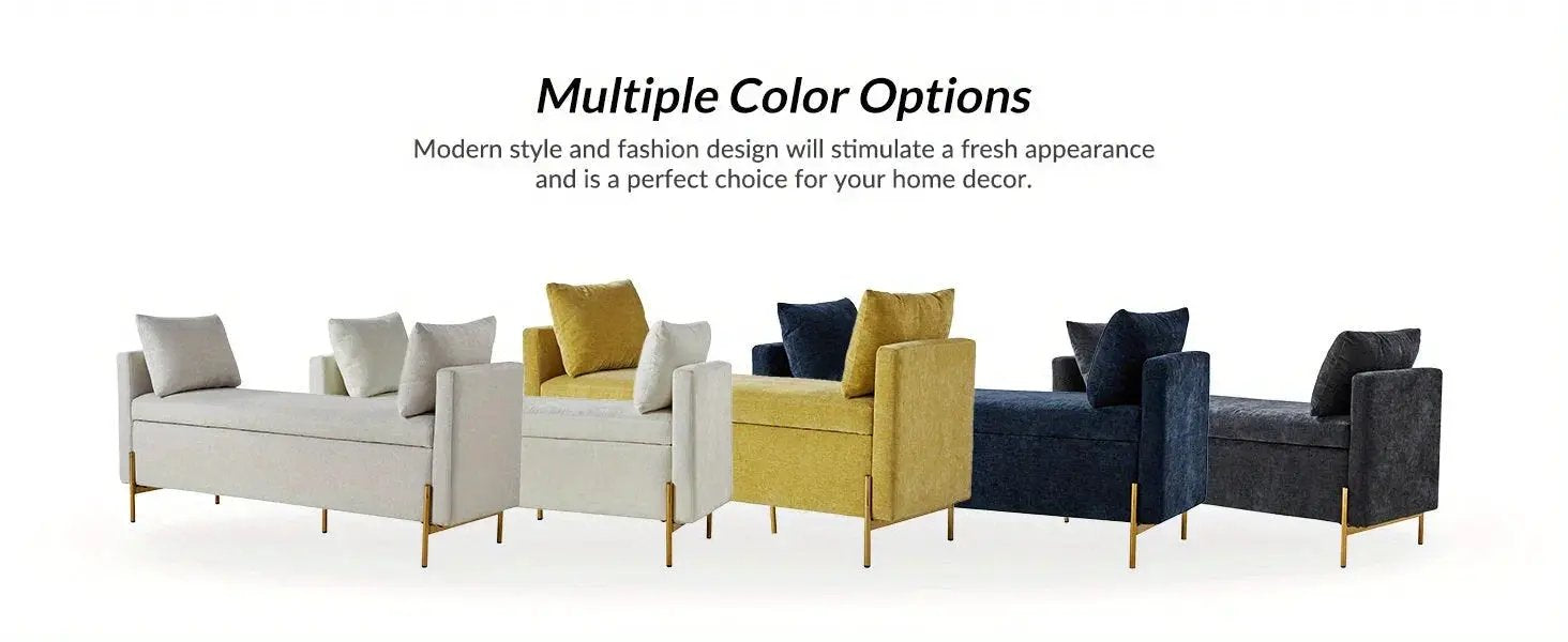 Upholstered Fabric Storage Ottoman Bench with Pillows by House Of Avana