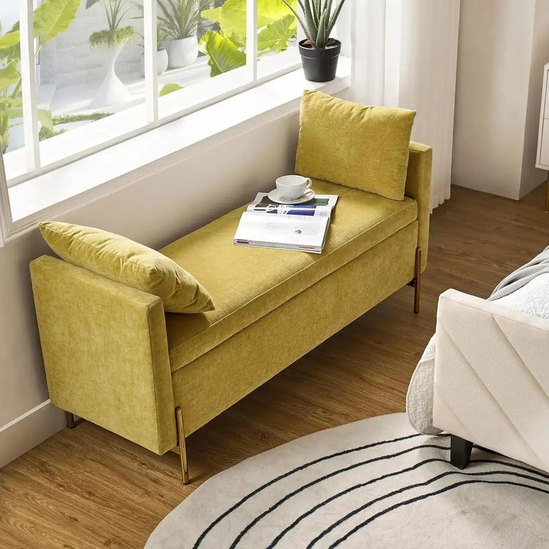 Upholstered Fabric Storage Ottoman Bench with Pillows by House Of Avana