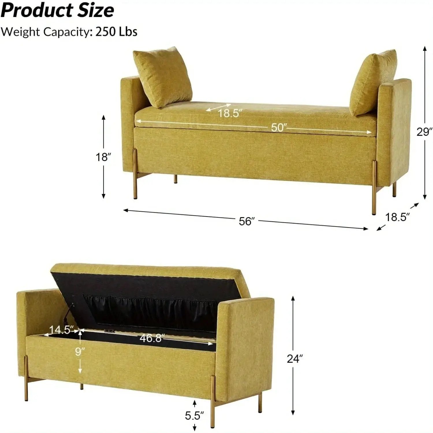 Upholstered Fabric Storage Ottoman Bench with Pillows by House Of Avana