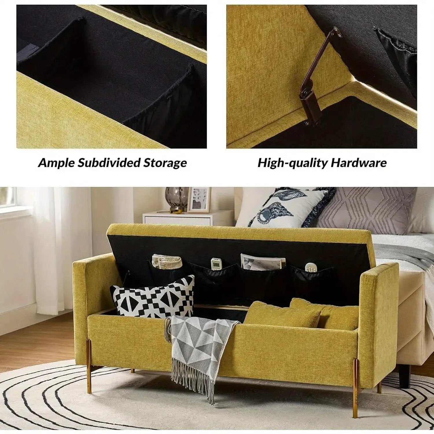 Upholstered Fabric Storage Ottoman Bench with Pillows by House Of Avana