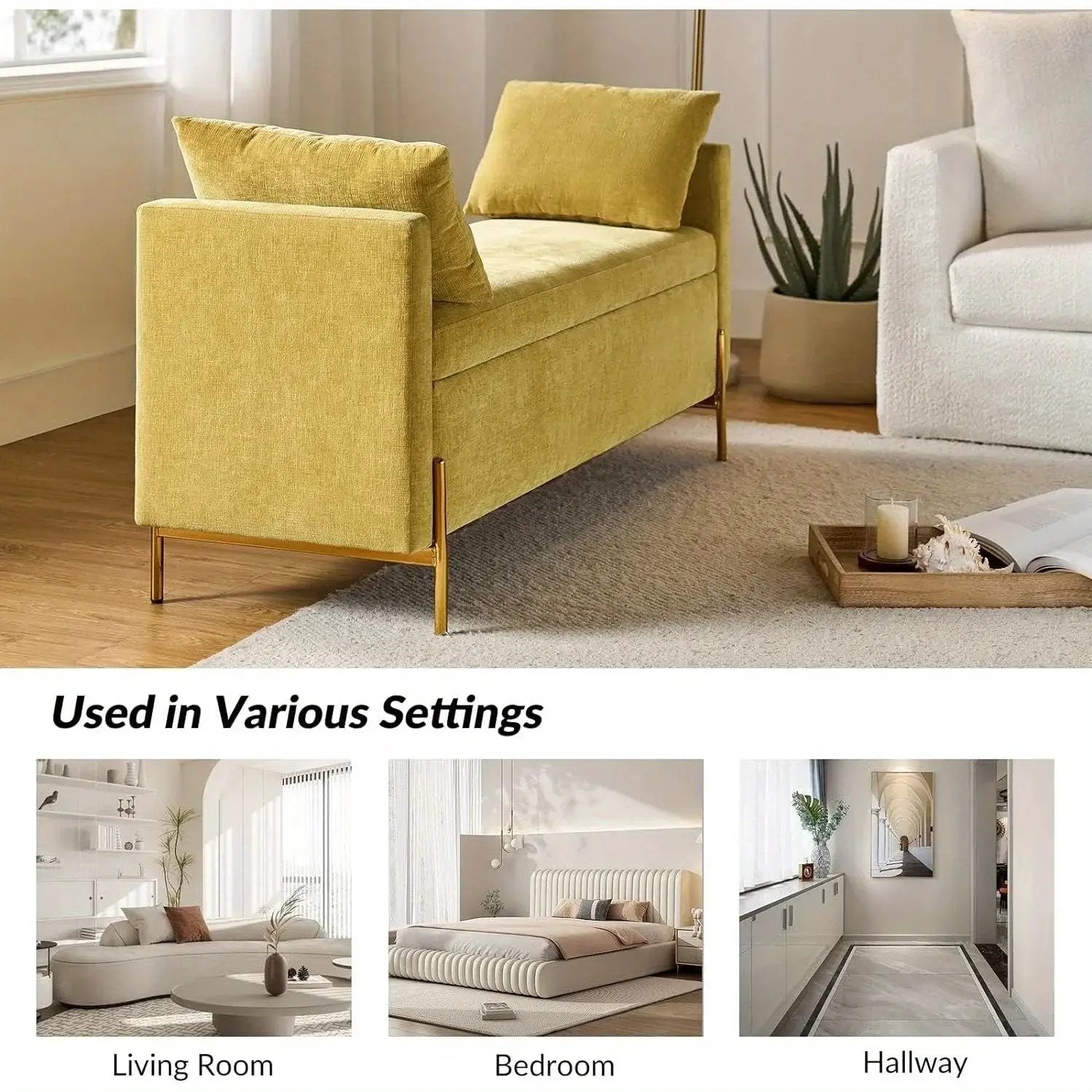 Upholstered Fabric Storage Ottoman Bench with Pillows by House Of Avana