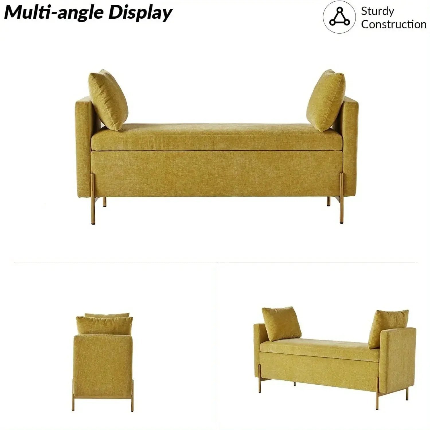 Upholstered Fabric Storage Ottoman Bench with Pillows by House Of Avana