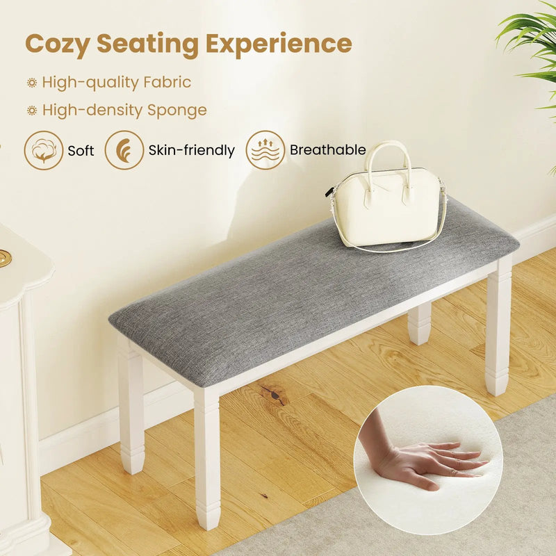 Upholstered Bedroom Bench with Padded Seat and Solid Wood Legs-Gray by DirectDeals