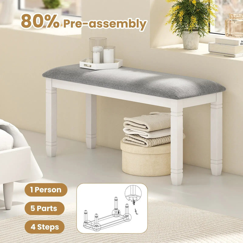 Upholstered Bedroom Bench with Padded Seat and Solid Wood Legs-Gray by DirectDeals
