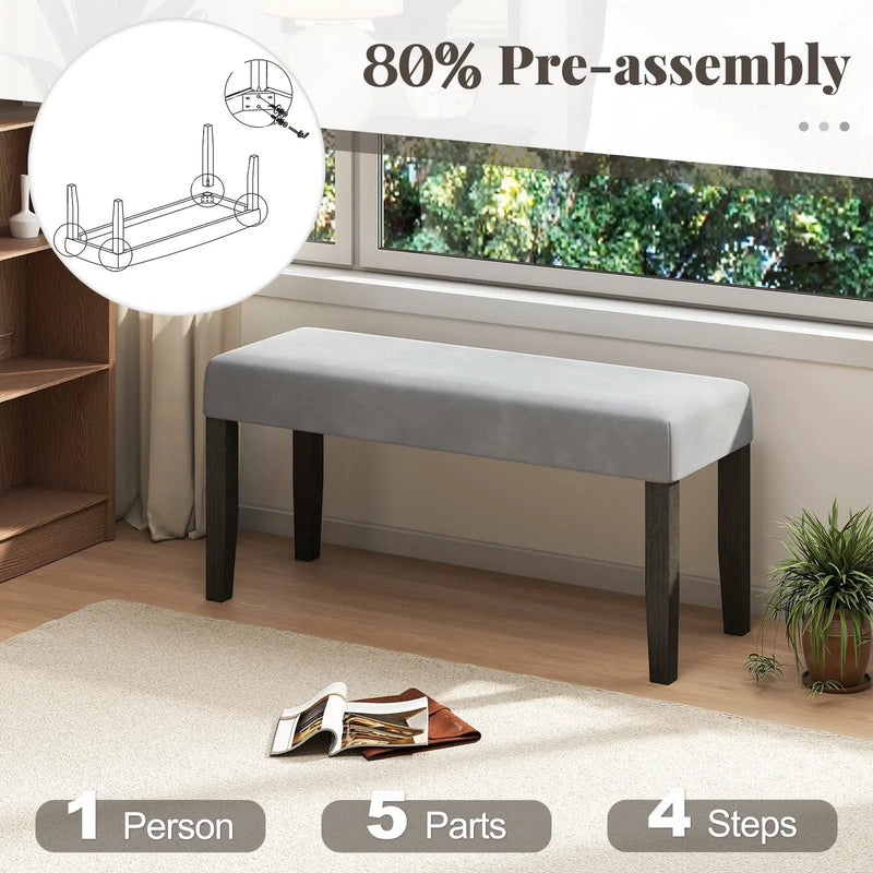End of Bed Bench with Padded Seat and Solid Wood Legs-Gray by DirectDeals