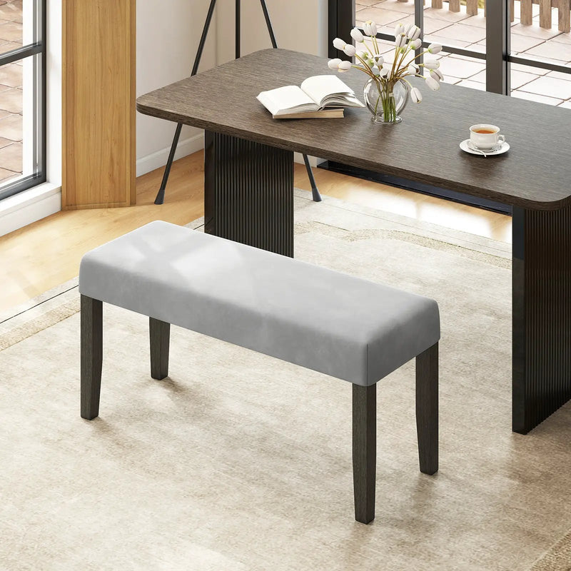 End of Bed Bench with Padded Seat and Solid Wood Legs-Gray by DirectDeals