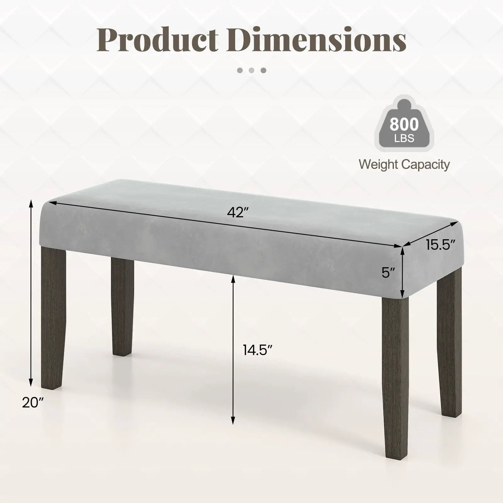 End of Bed Bench with Padded Seat and Solid Wood Legs-Gray by DirectDeals
