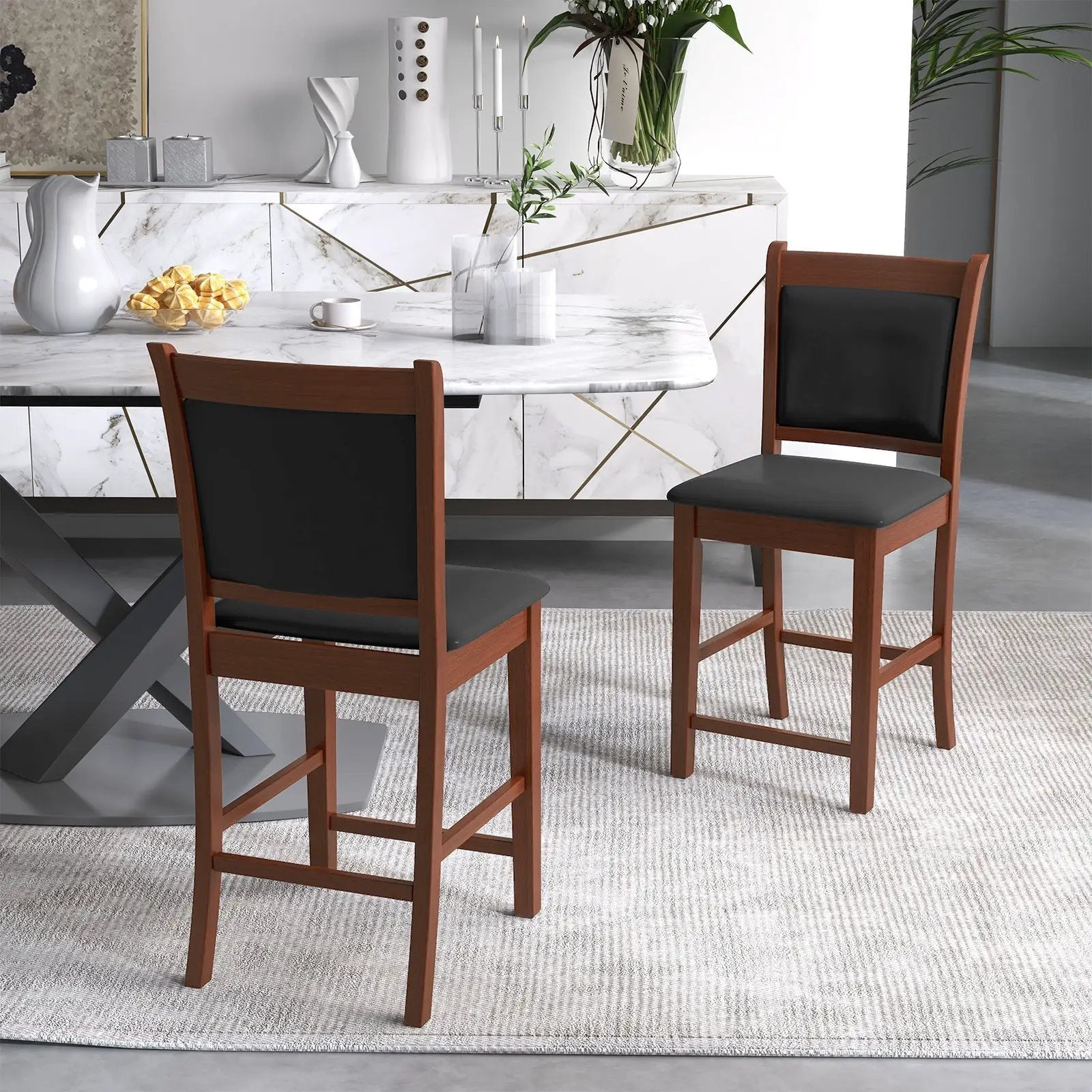 Upholstered Counter Stool Set of 2 with Solid Rubber Wood Frame-Brown by DirectDeals