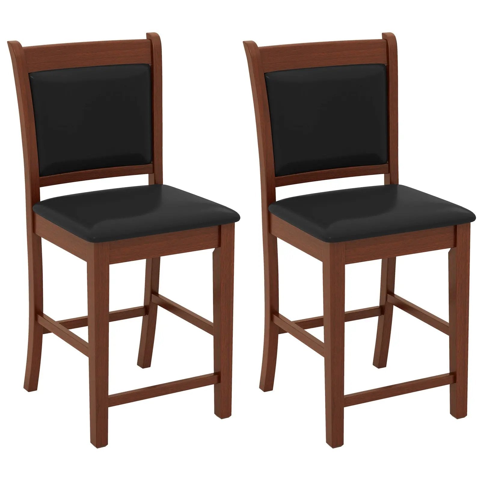 Upholstered Counter Stool Set of 2 with Solid Rubber Wood Frame-Brown by DirectDeals