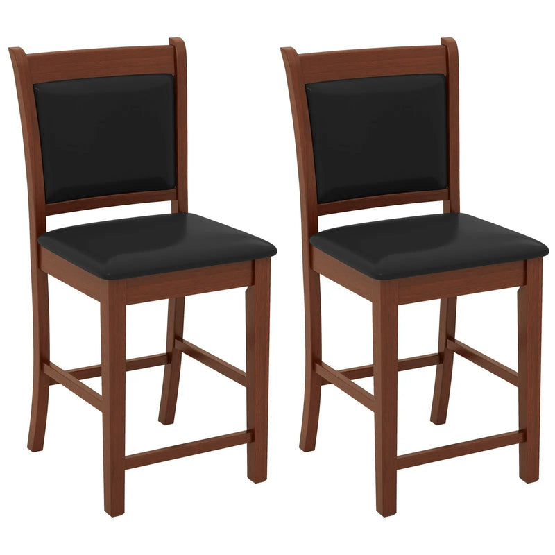 Upholstered Counter Stool Set of 2 with Solid Rubber Wood Frame-Brown by DirectDeals