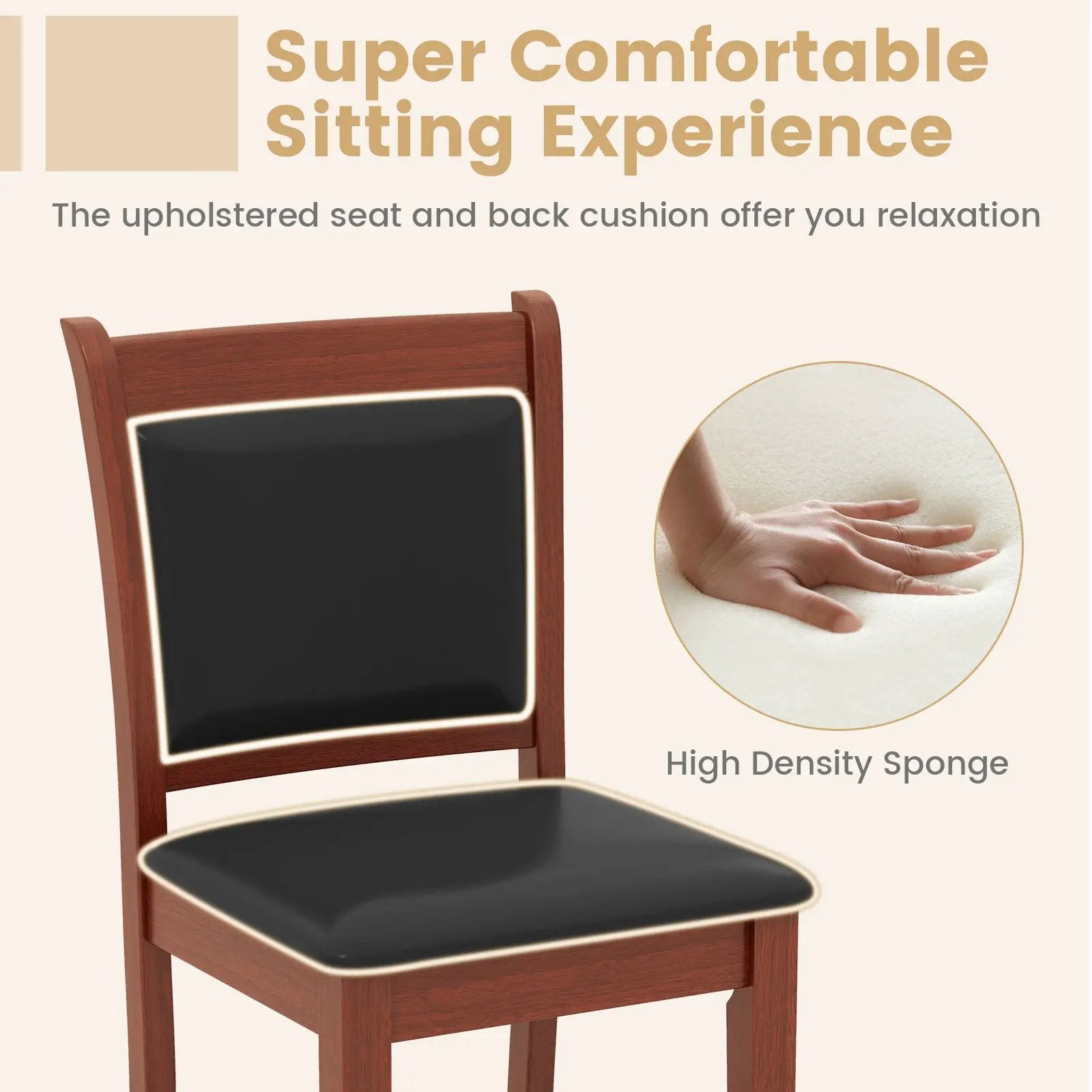 Upholstered Counter Stool Set of 2 with Solid Rubber Wood Frame-Brown by DirectDeals