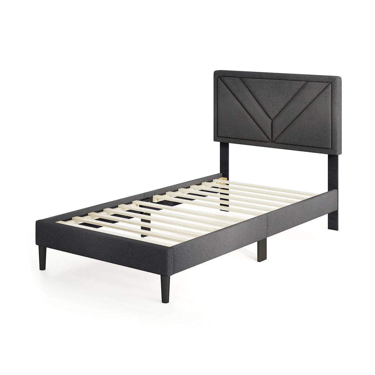 Upholstered Platform Bed with Tufted Headboard and Wooden Slats, photo 10 of 10