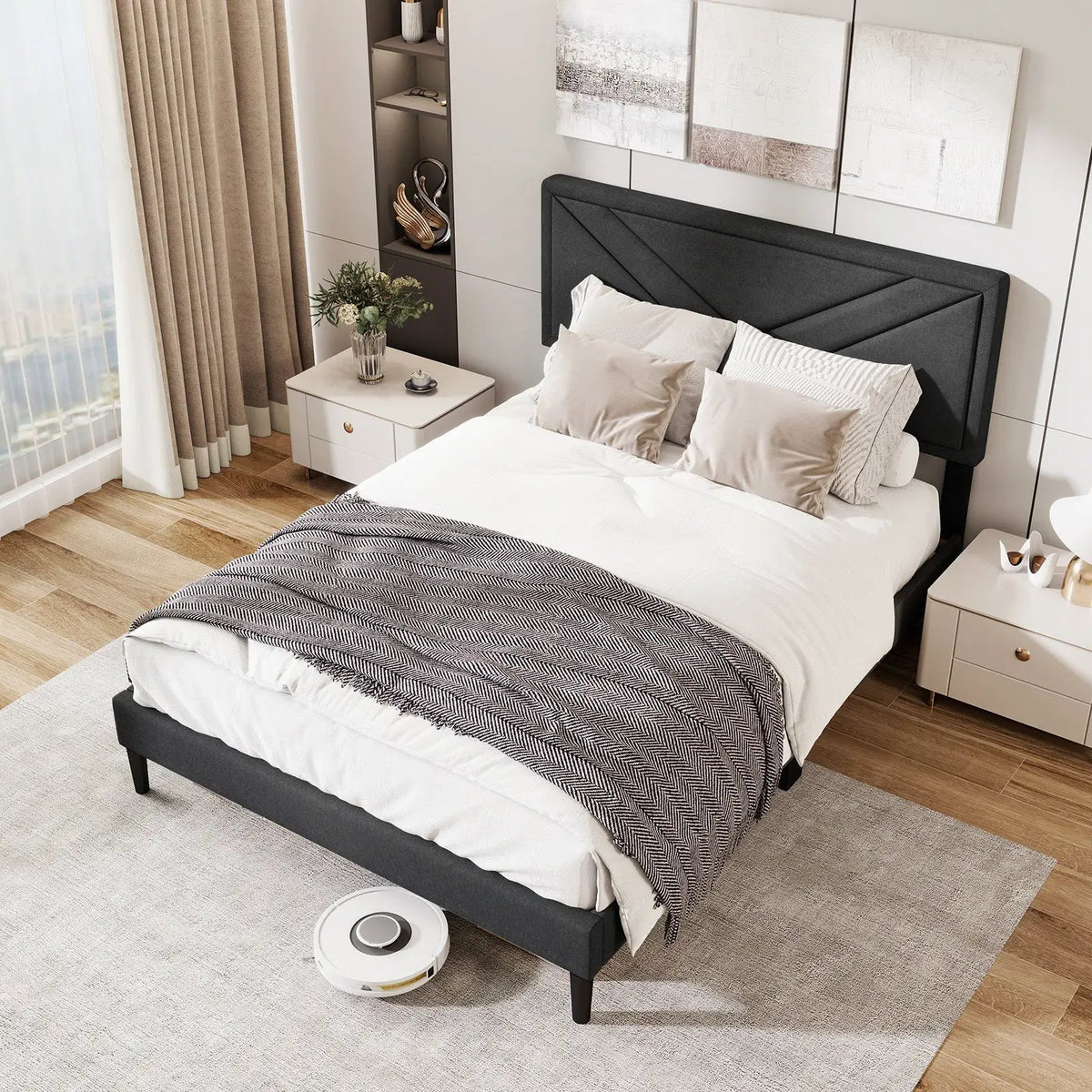 Upholstered Platform Bed with Tufted Headboard and Wooden Slats, photo 2 of 10