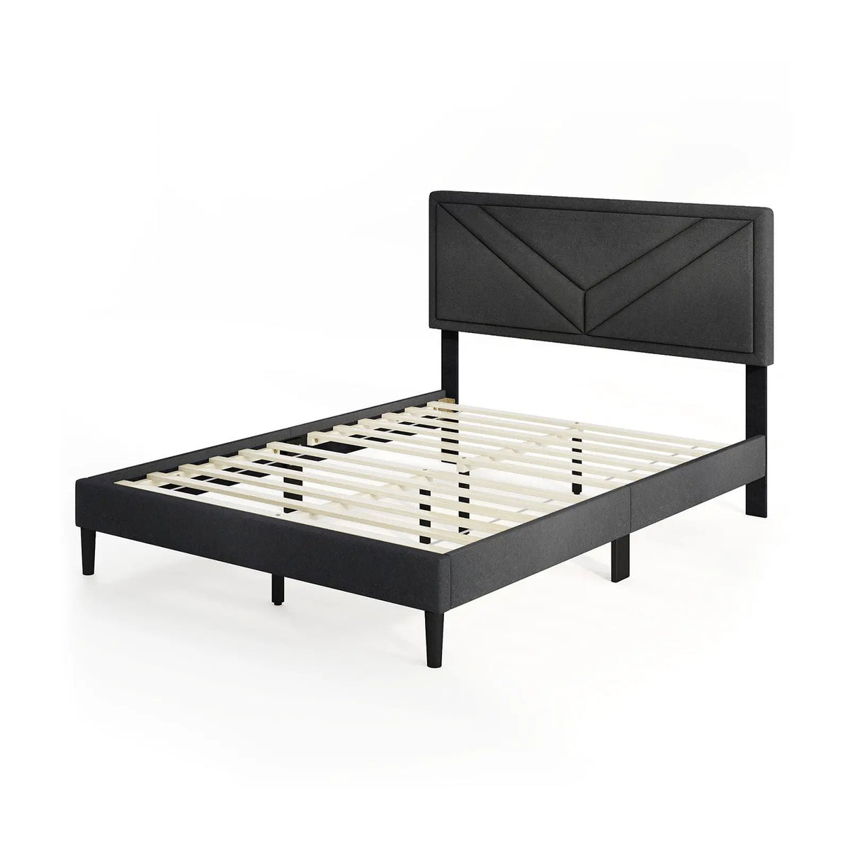 Upholstered Platform Bed with Tufted Headboard and Wooden Slats, photo 3 of 10