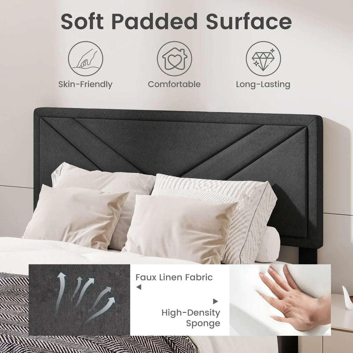 Upholstered Platform Bed with Tufted Headboard and Wooden Slats, photo 6 of 10