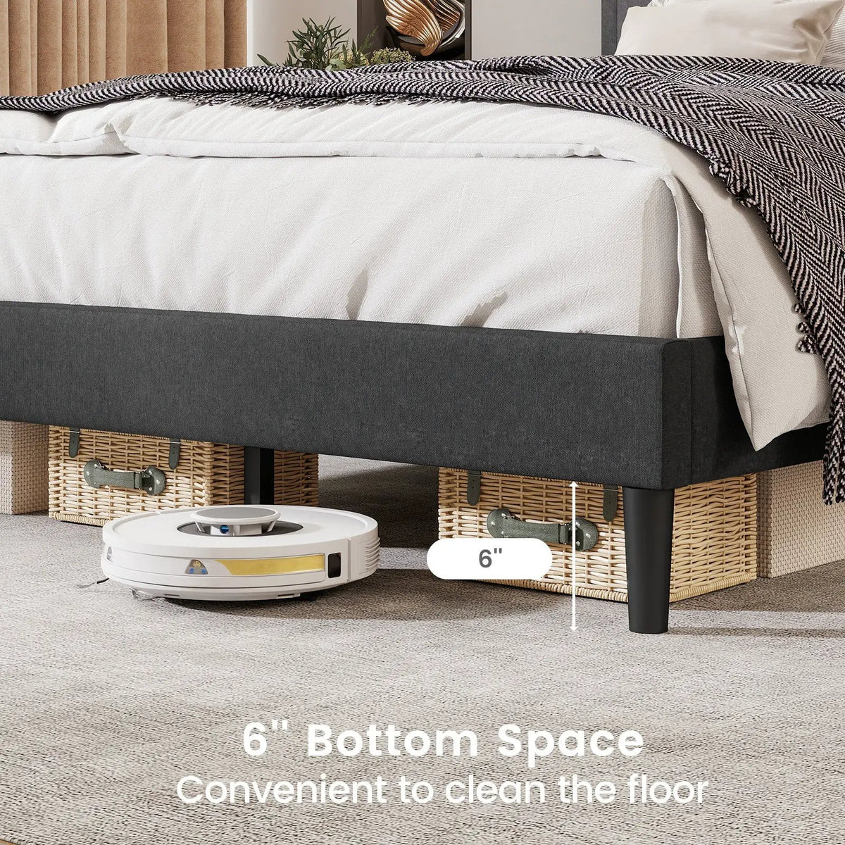 Upholstered Platform Bed with Tufted Headboard and Wooden Slats, photo 8 of 10