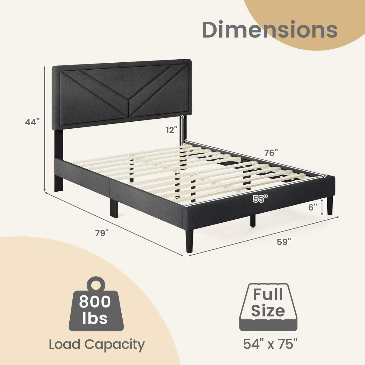 Upholstered Platform Bed with Tufted Headboard and Wooden Slats, photo 4 of 10