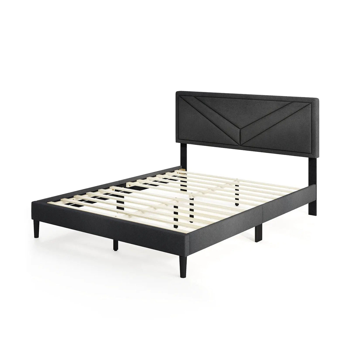 Upholstered Platform Bed with Tufted Headboard and Wooden Slats, photo 9 of 10