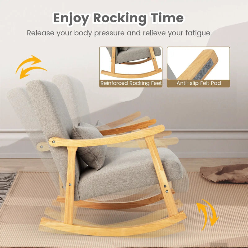 Upholstered Rocking Chair with Pillow and Rubber Wood Frame by DirectDeals