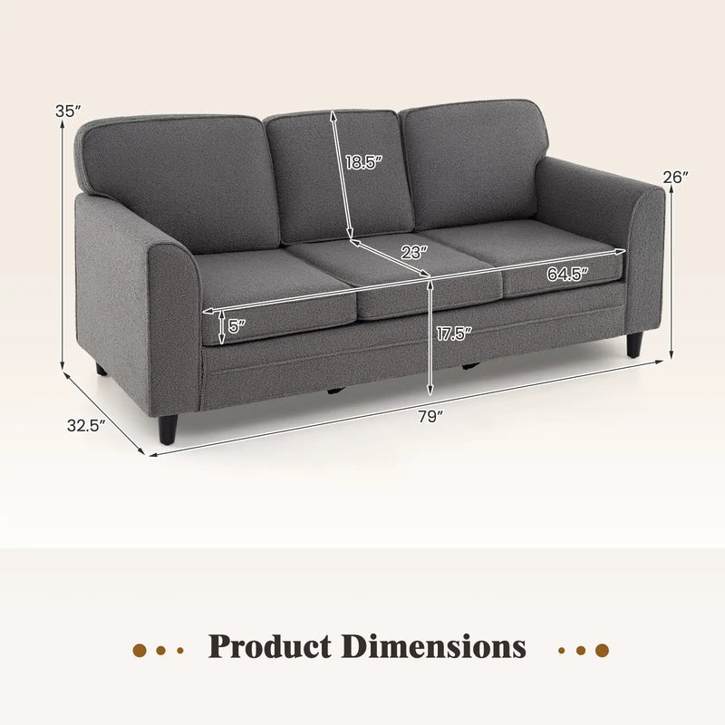 Upholstered Teddy Velvet 3-Seat Sofa with Comfy Back Pillows by DirectDeals
