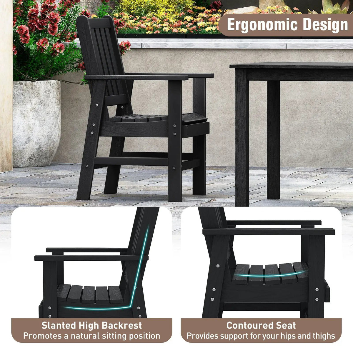 7 Pieces Patio Dining Set Outdoor HDPE Weather Resistant Table and Chairs Set, photo 13 of 16