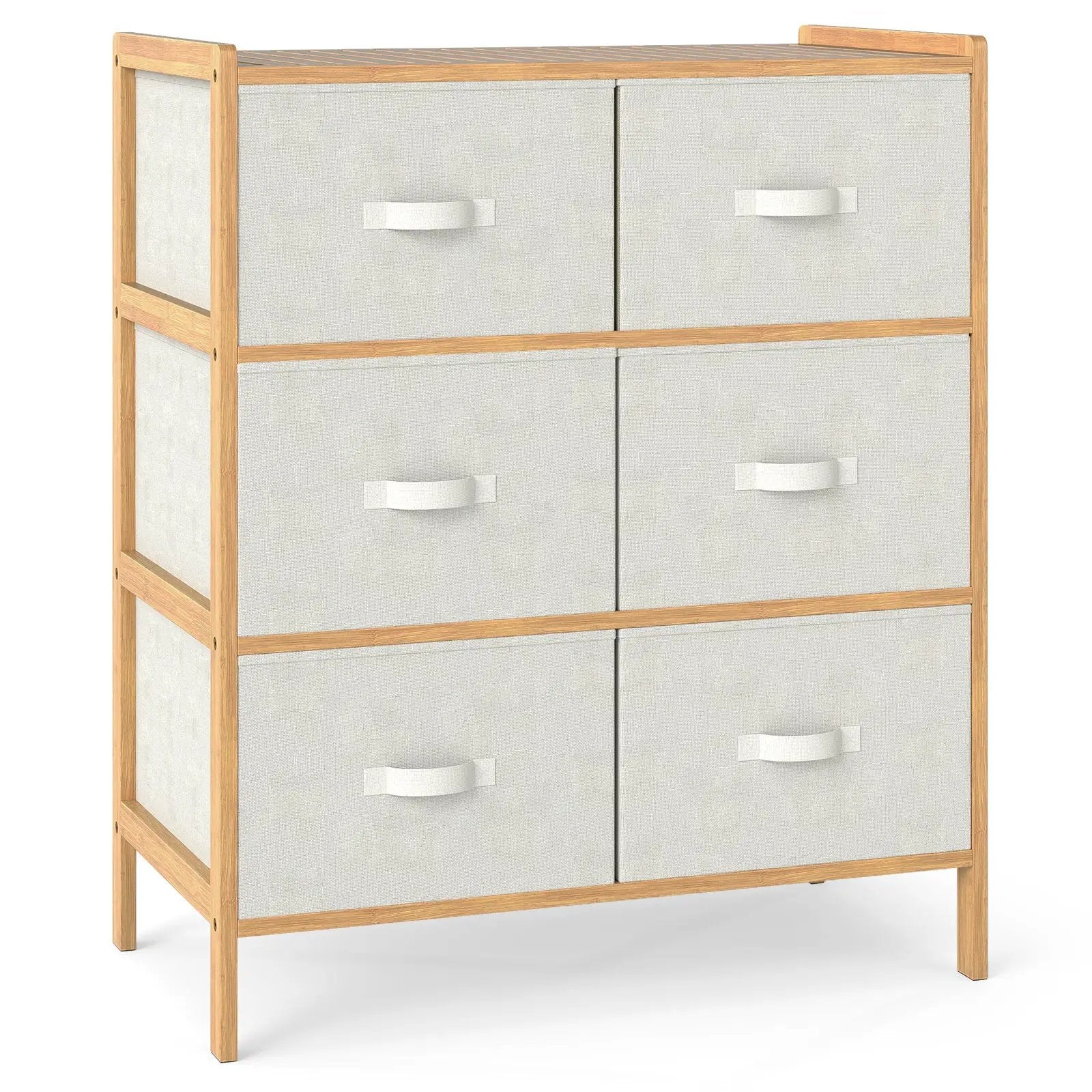 Fabric Dresser with 6 Drawers with 6 Folding Fabric Bins for Bedroom Living Room-Natural by DirectDeals