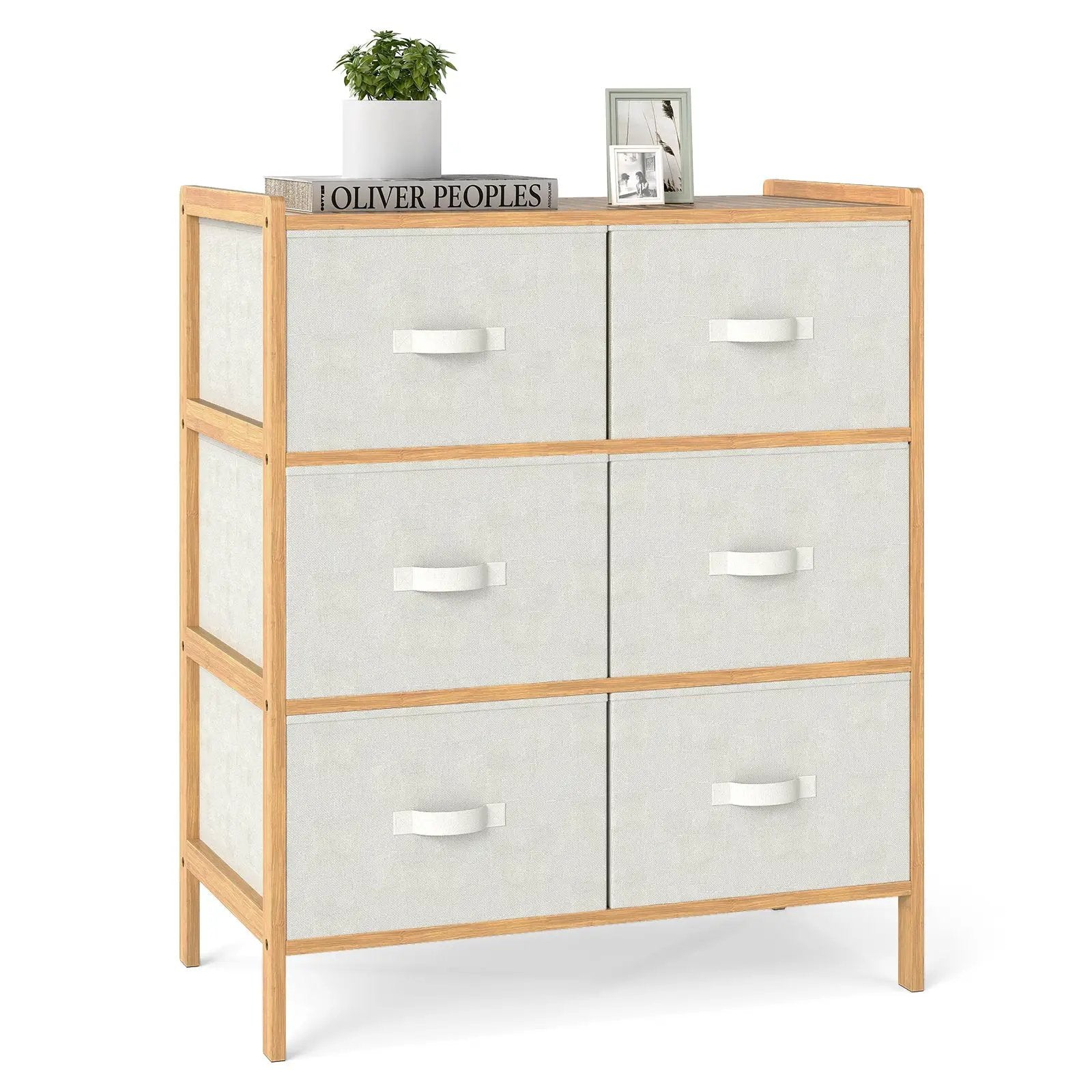 Fabric Dresser with 6 Drawers with 6 Folding Fabric Bins for Bedroom Living Room-Natural by DirectDeals