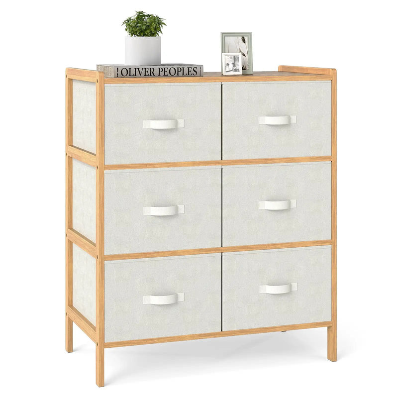 Fabric Dresser with 6 Drawers with 6 Folding Fabric Bins for Bedroom Living Room-Natural by DirectDeals
